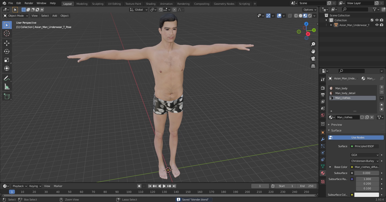 3D Asian Man Underwear T Pose