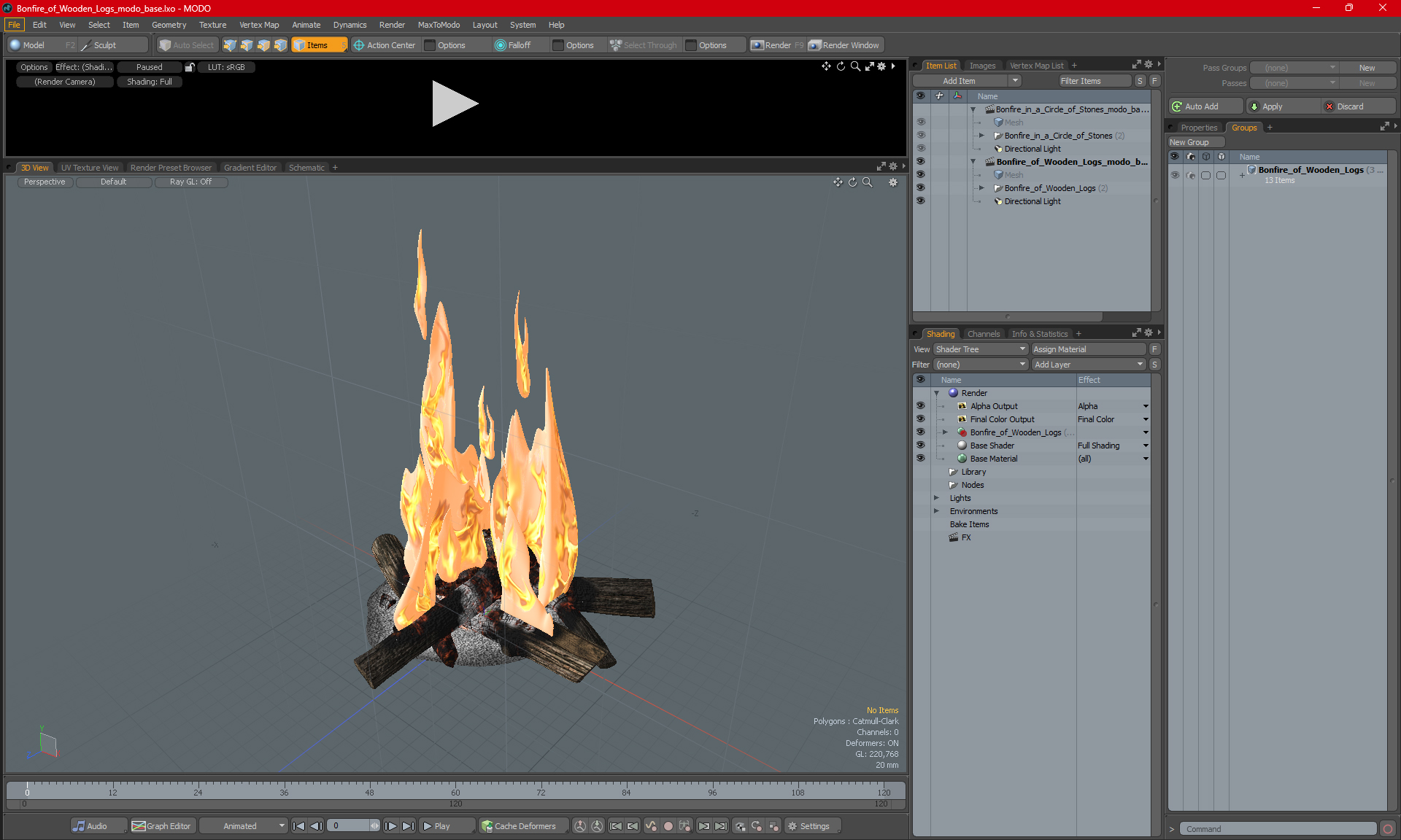 Bonfire of Wooden Logs 3D