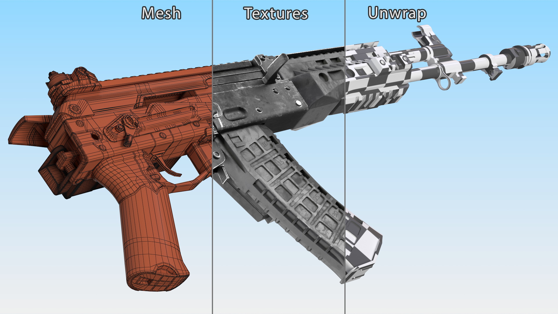 3D Worn Out Assault Rifle AK-12 Folded Stock