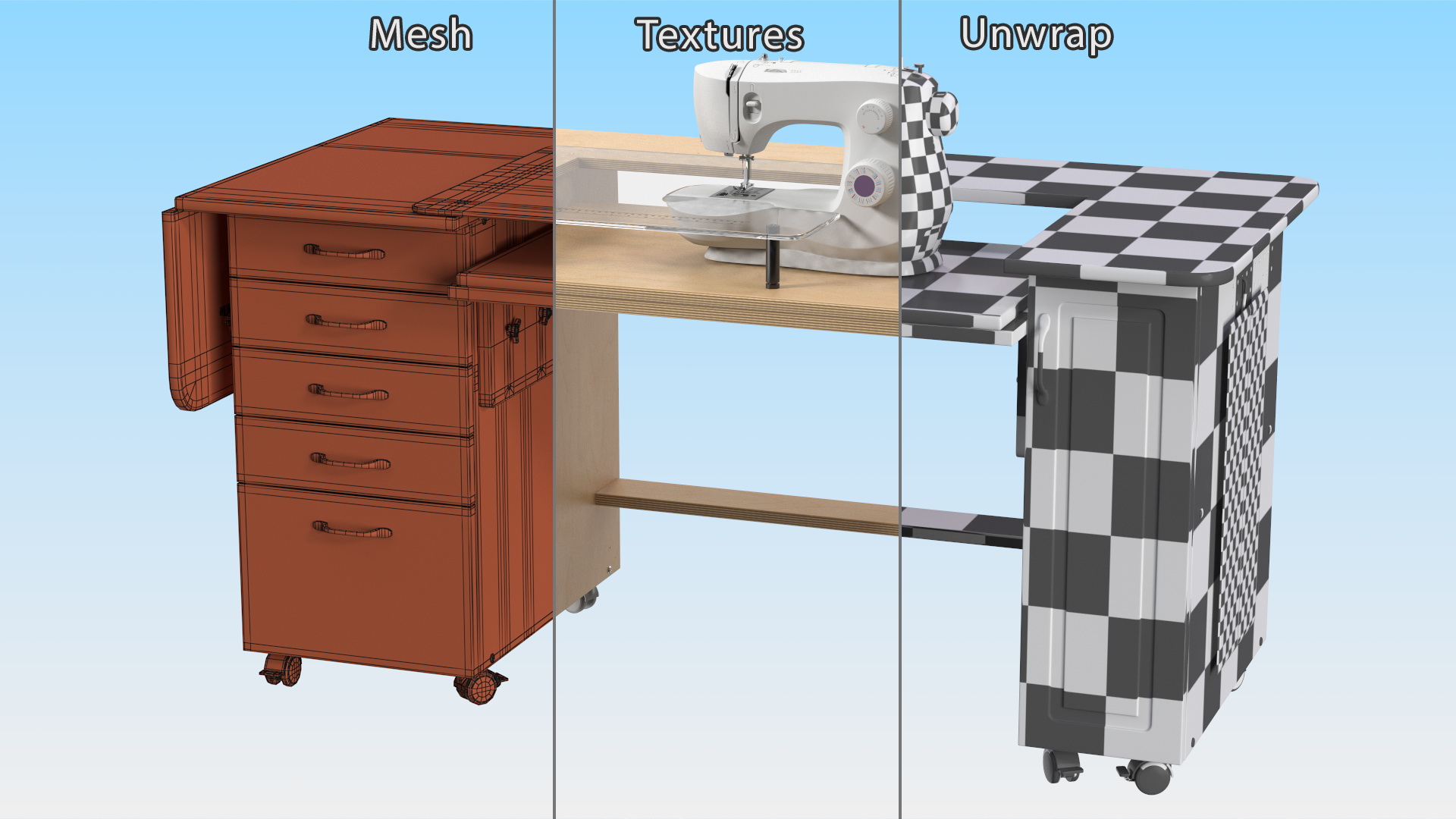 3D Horn Elements Sewing Table Unit Rigged model