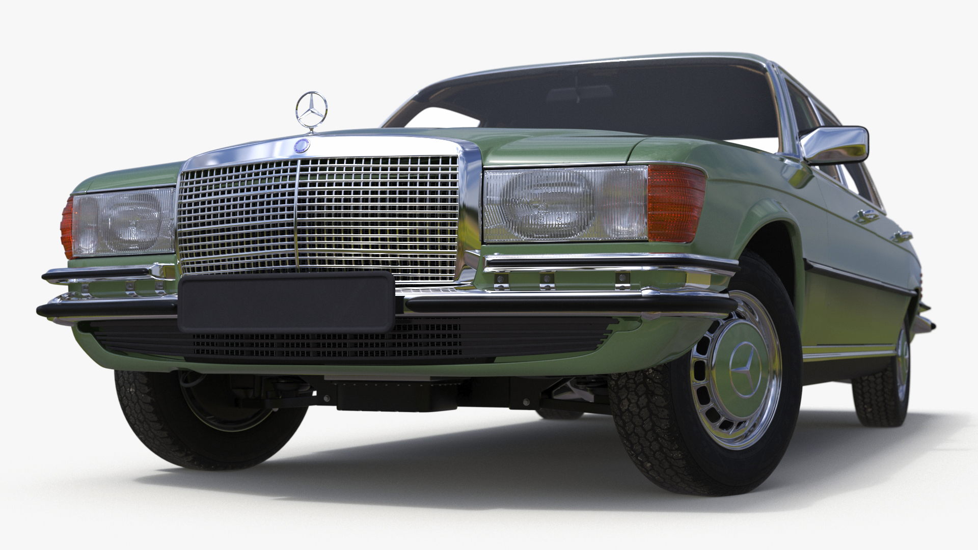 3D Classic Mercedes Benz 350 SE Green Rigged