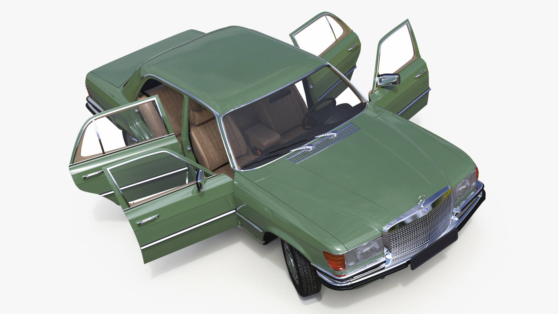 3D Classic Mercedes Benz 350 SE Green Rigged