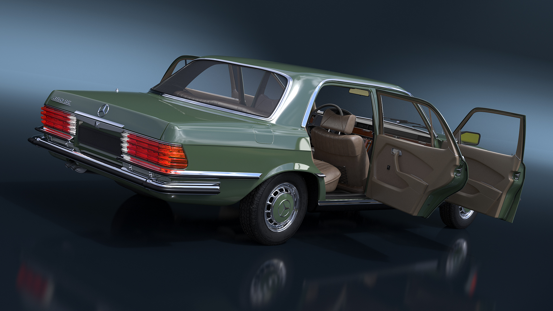 3D Classic Mercedes Benz 350 SE Green Rigged