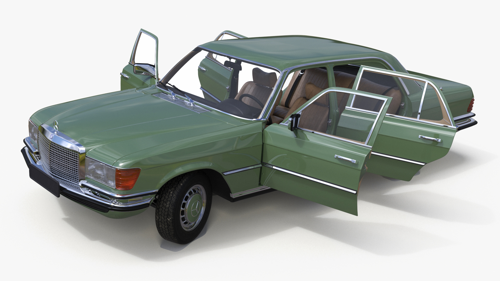 3D Classic Mercedes Benz 350 SE Green Rigged