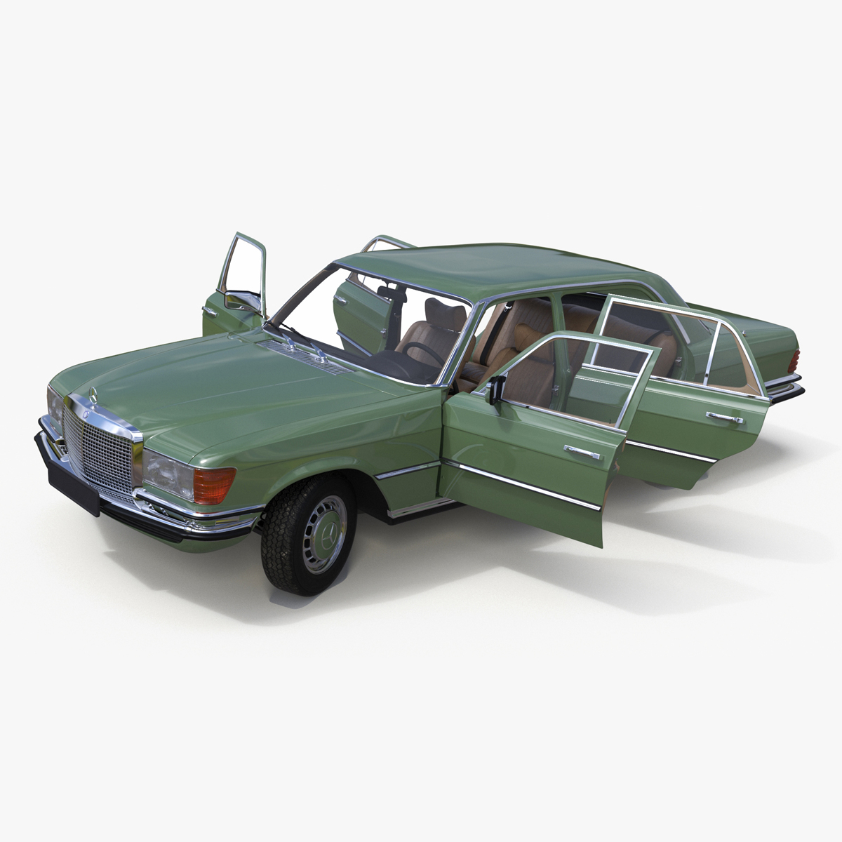 3D Classic Mercedes Benz 350 SE Green Rigged