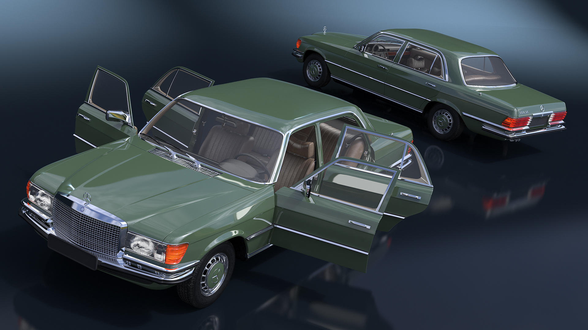 3D Classic Mercedes Benz 350 SE Green Rigged