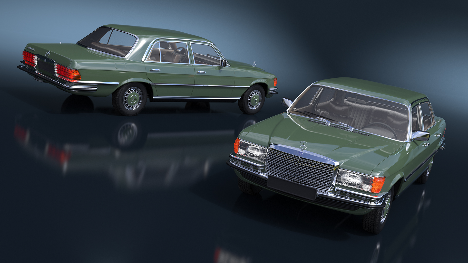 3D Classic Mercedes Benz 350 SE Green Rigged