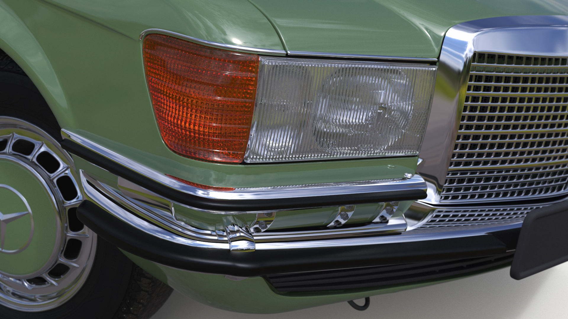 3D Classic Mercedes Benz 350 SE Green Rigged