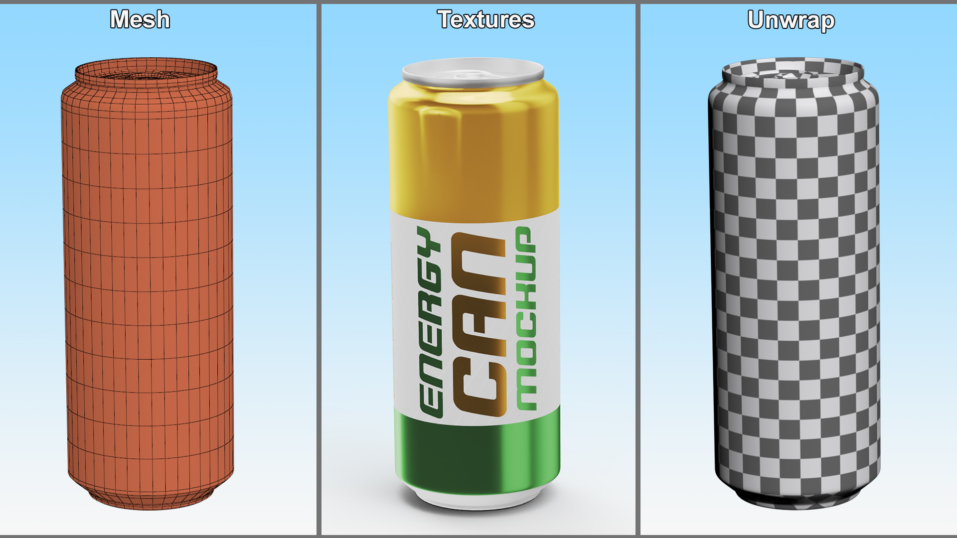 3D Energy Can Mockup 330ml Slim model