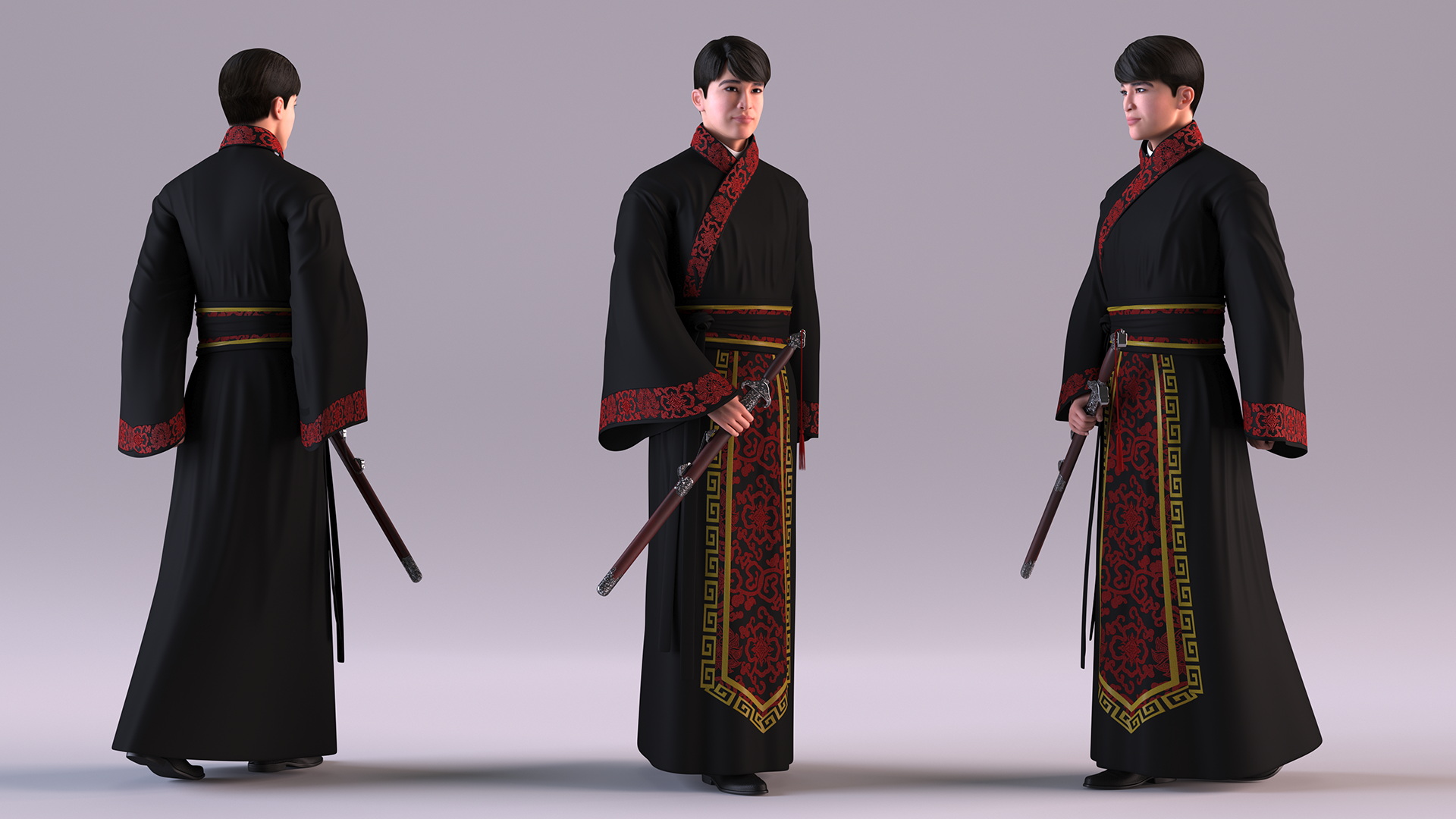 Chinese Man in Traditional Clothes Walking 3D