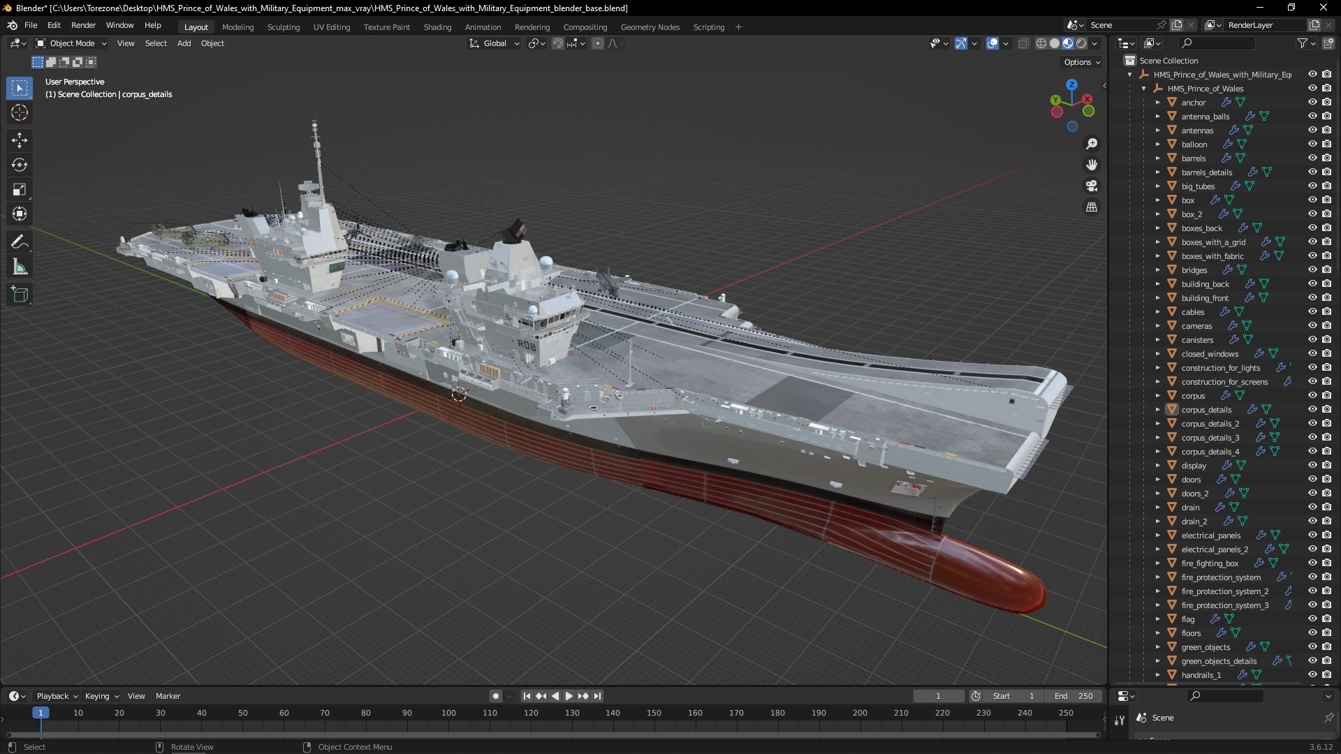 3D HMS Prince of Wales with Military Equipment model