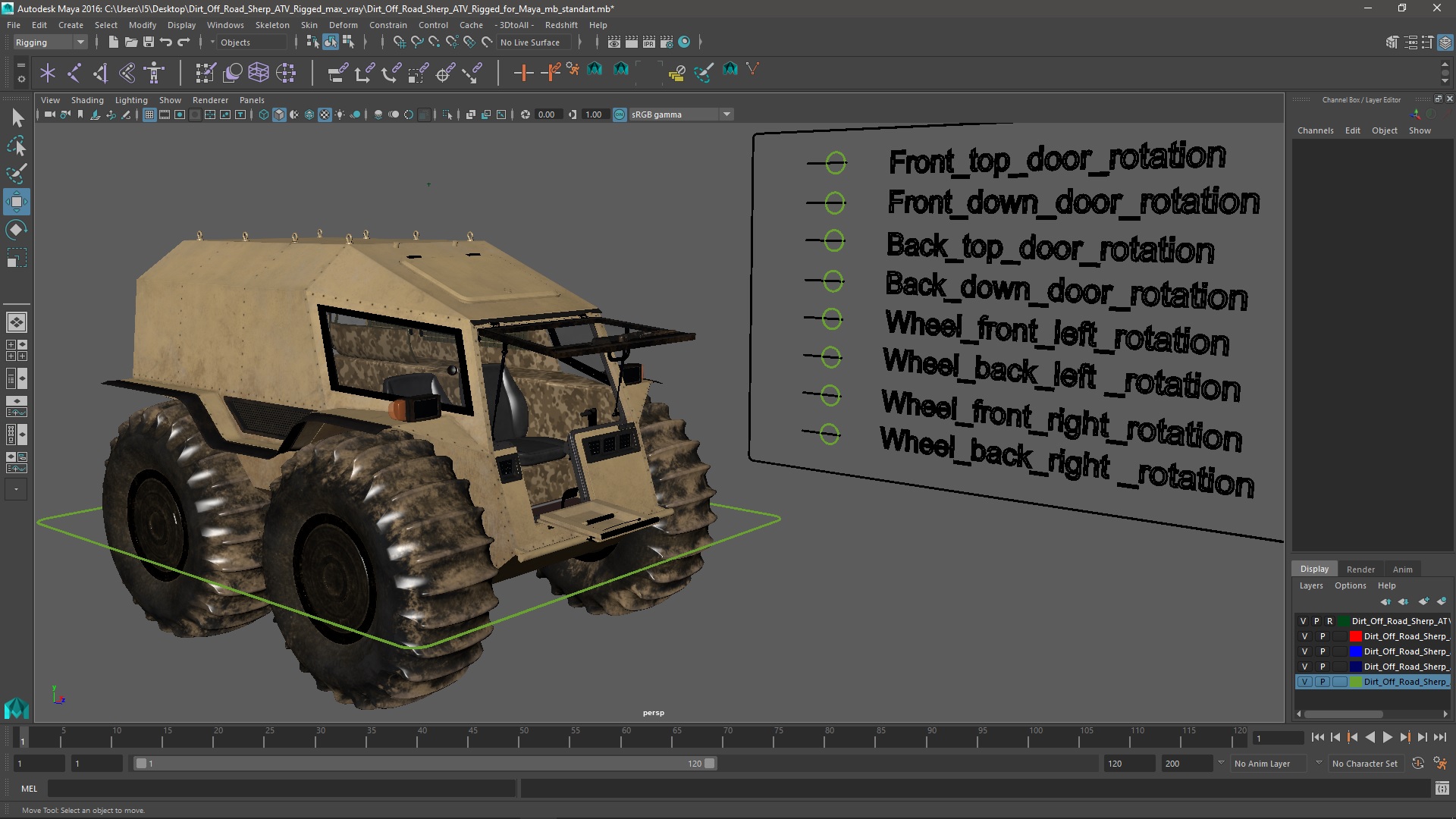 Dirt Off Road Sherp ATV Rigged for Maya 3D model