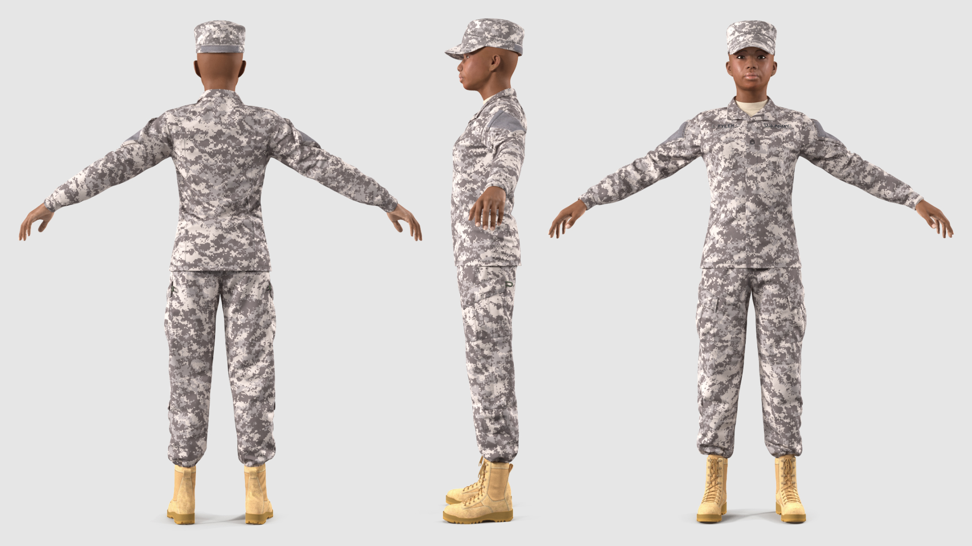 3D Black Female Soldier ACU Rigged