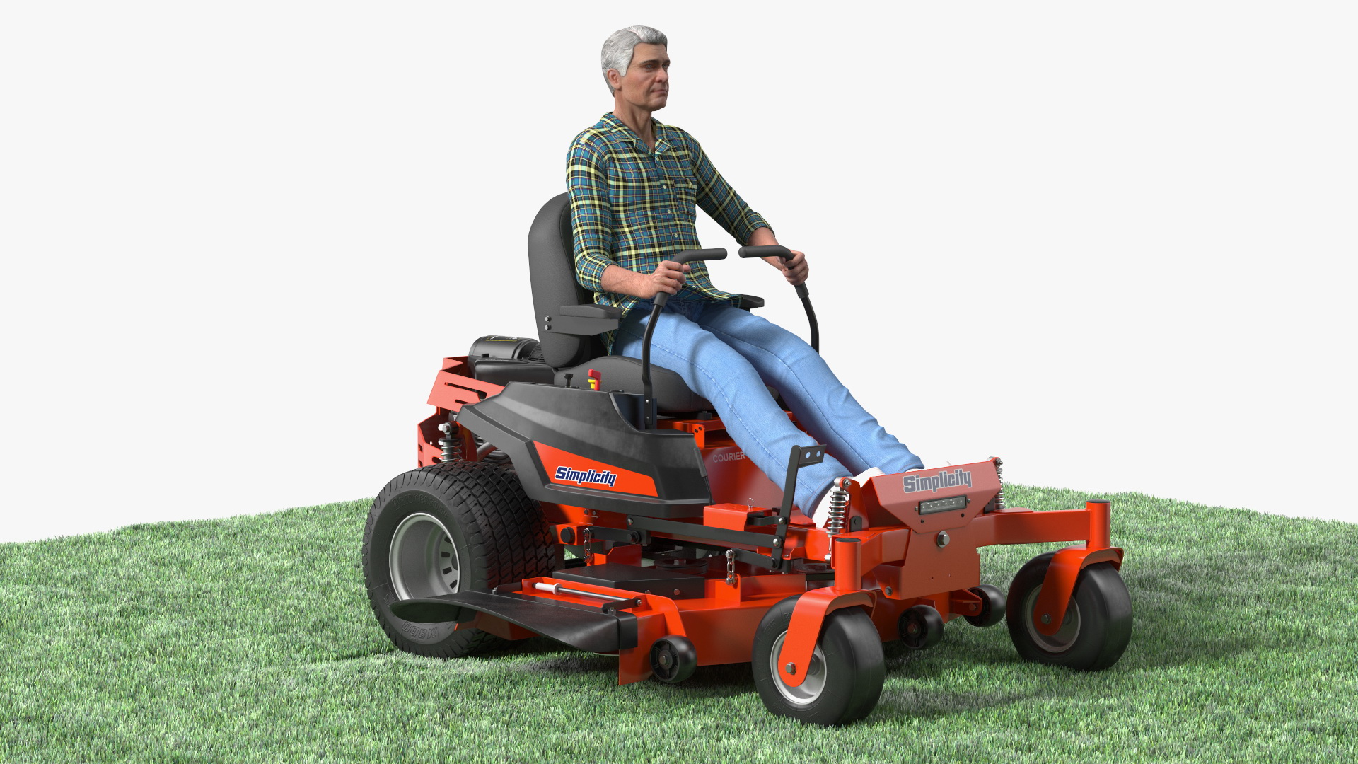 3D model Elderly Man on Simplicity Lawn Mower Fur