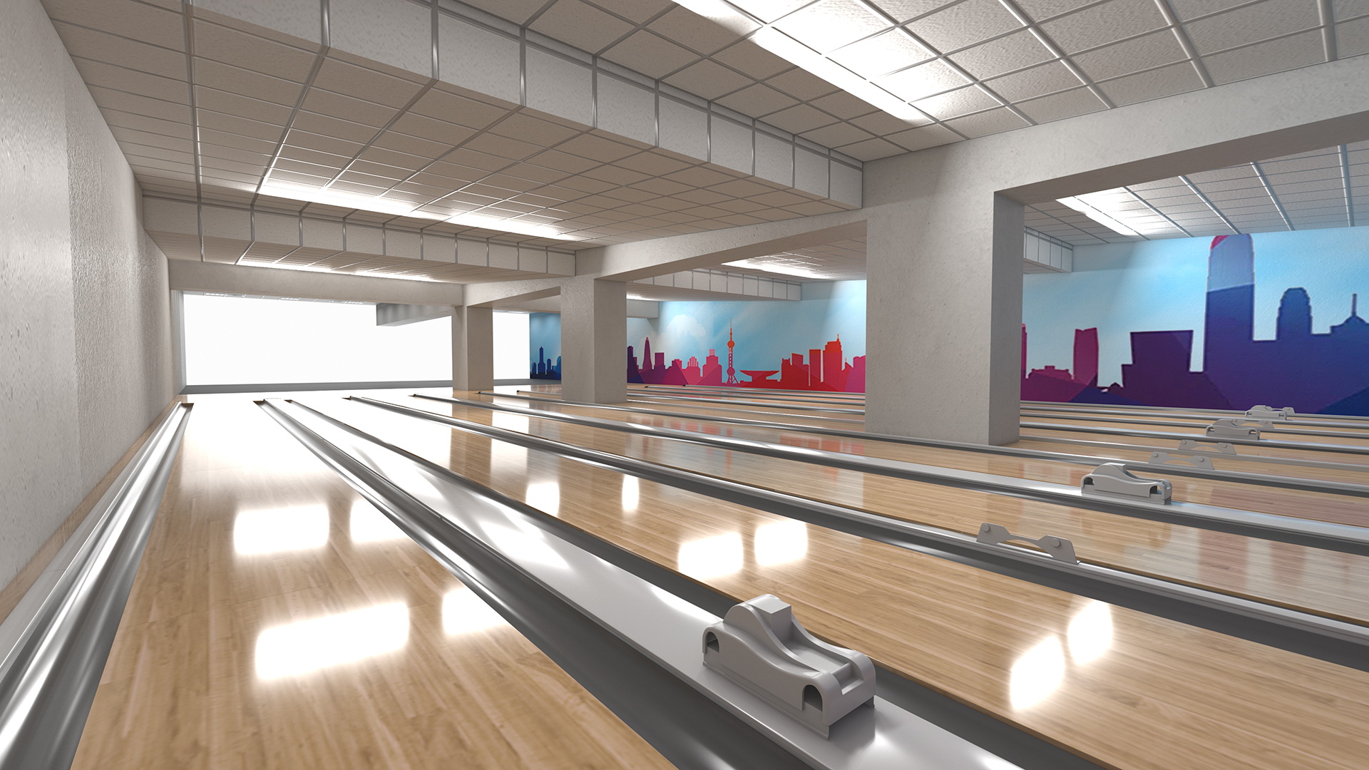 Empty Bowling Center Interior 3D model