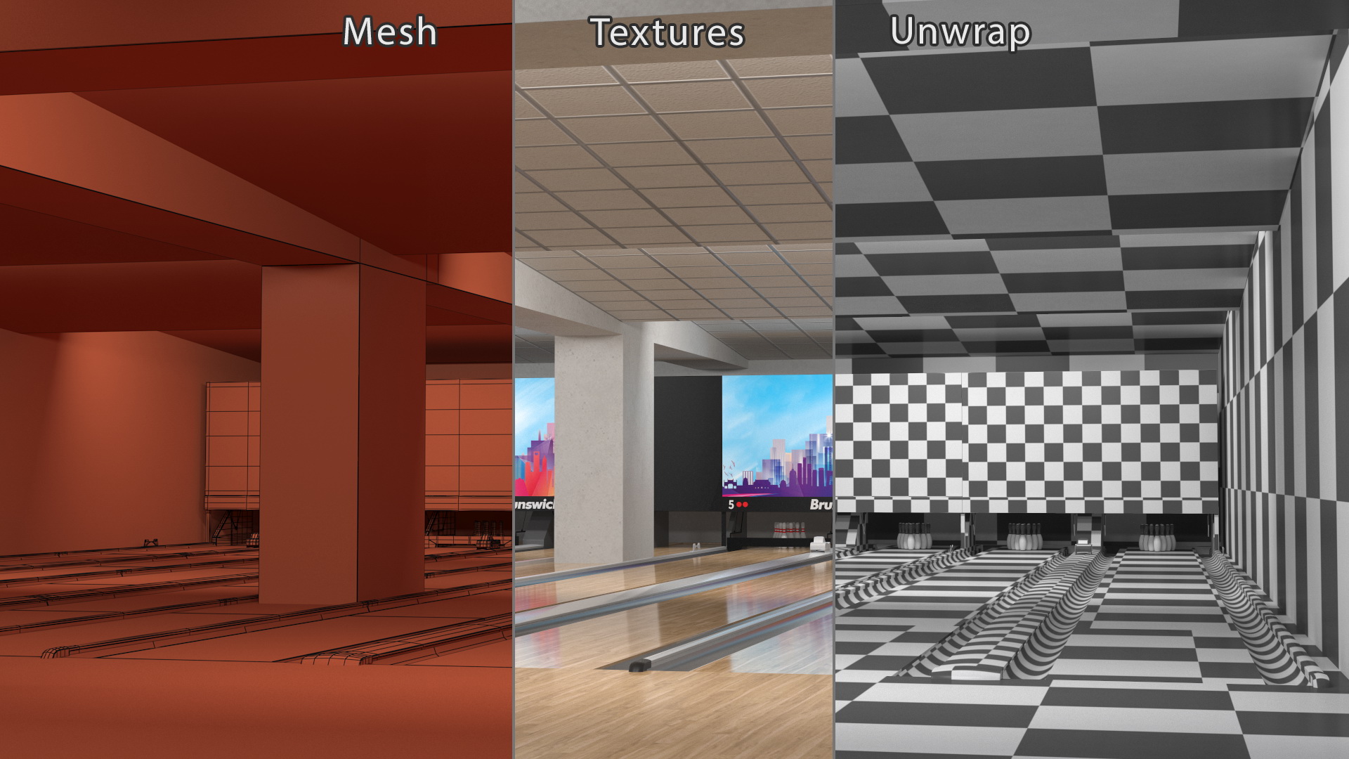 Empty Bowling Center Interior 3D model