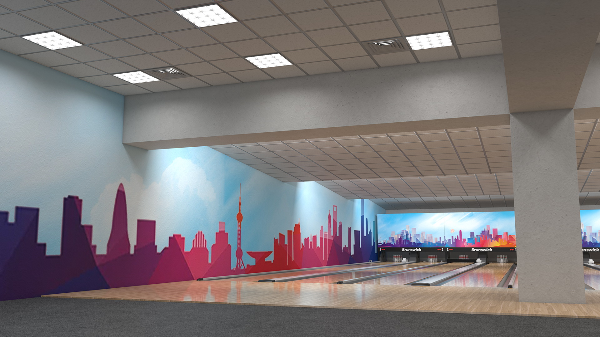 Empty Bowling Center Interior 3D model