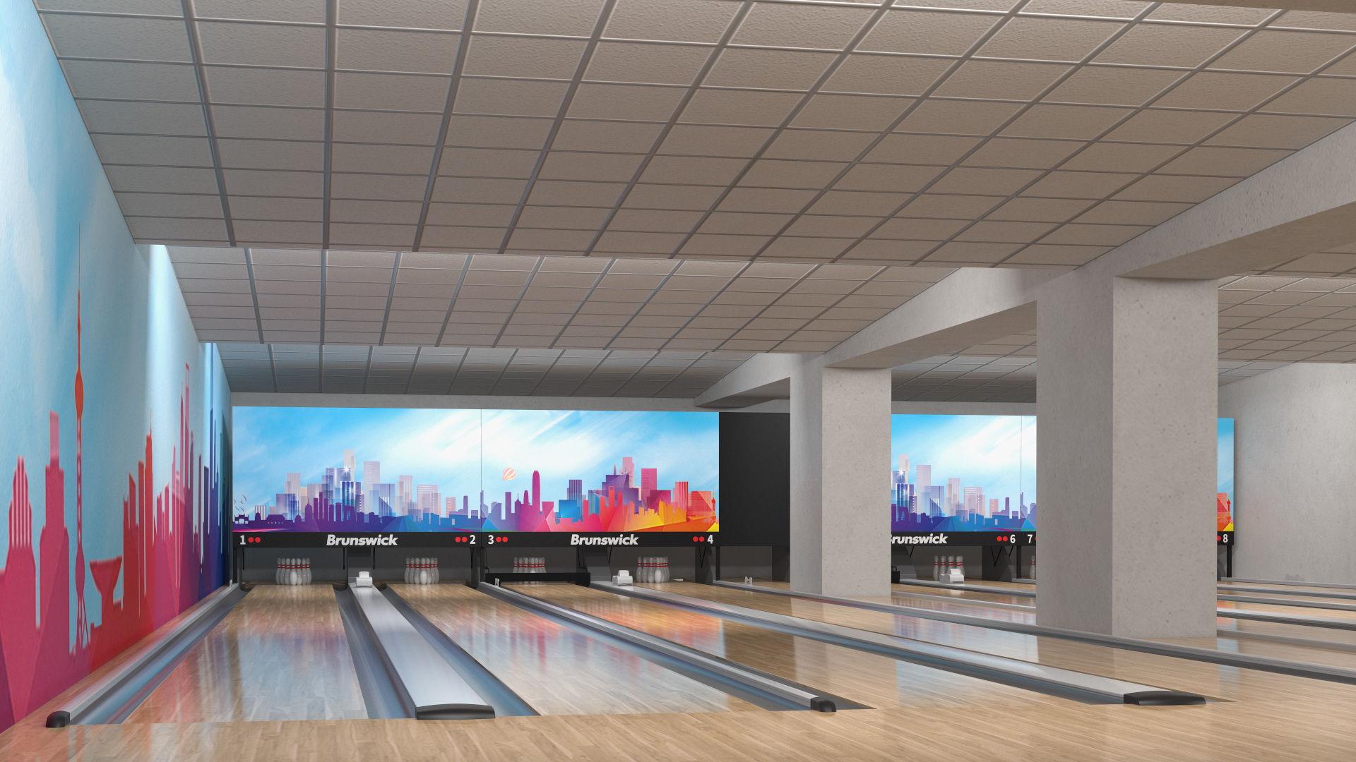 Empty Bowling Center Interior 3D model