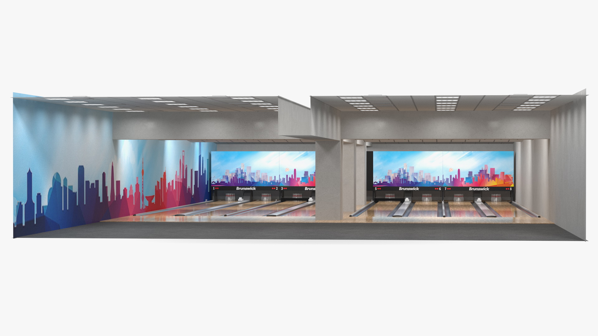 Empty Bowling Center Interior 3D model