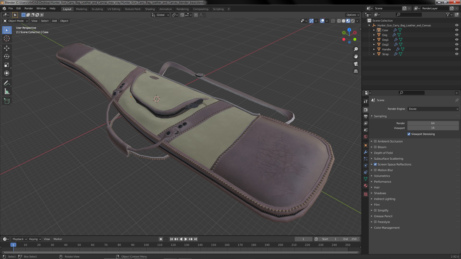 Hunter Gun Carry Bag Leather and Canvas 3D model