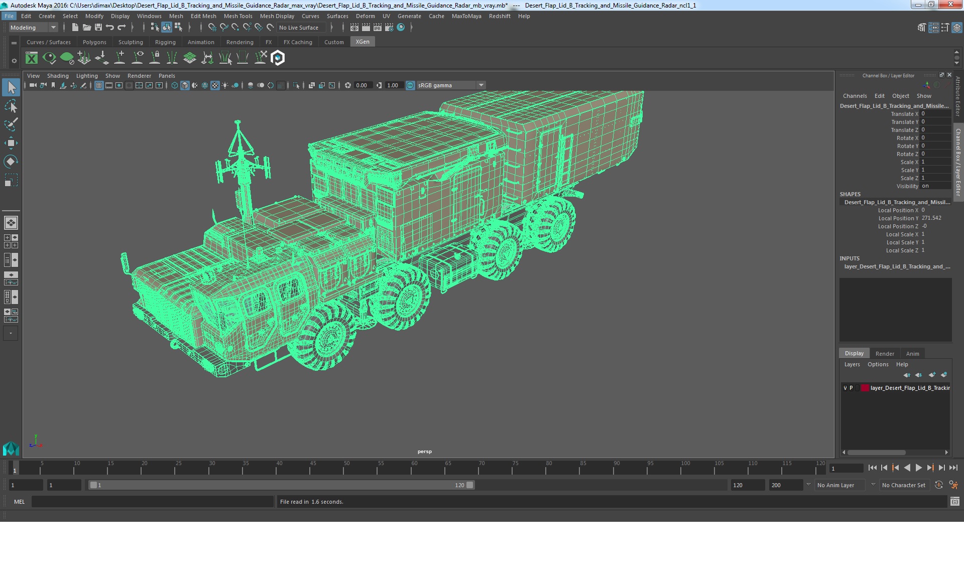 3D Desert Flap Lid B Tracking and Missile Guidance Radar model