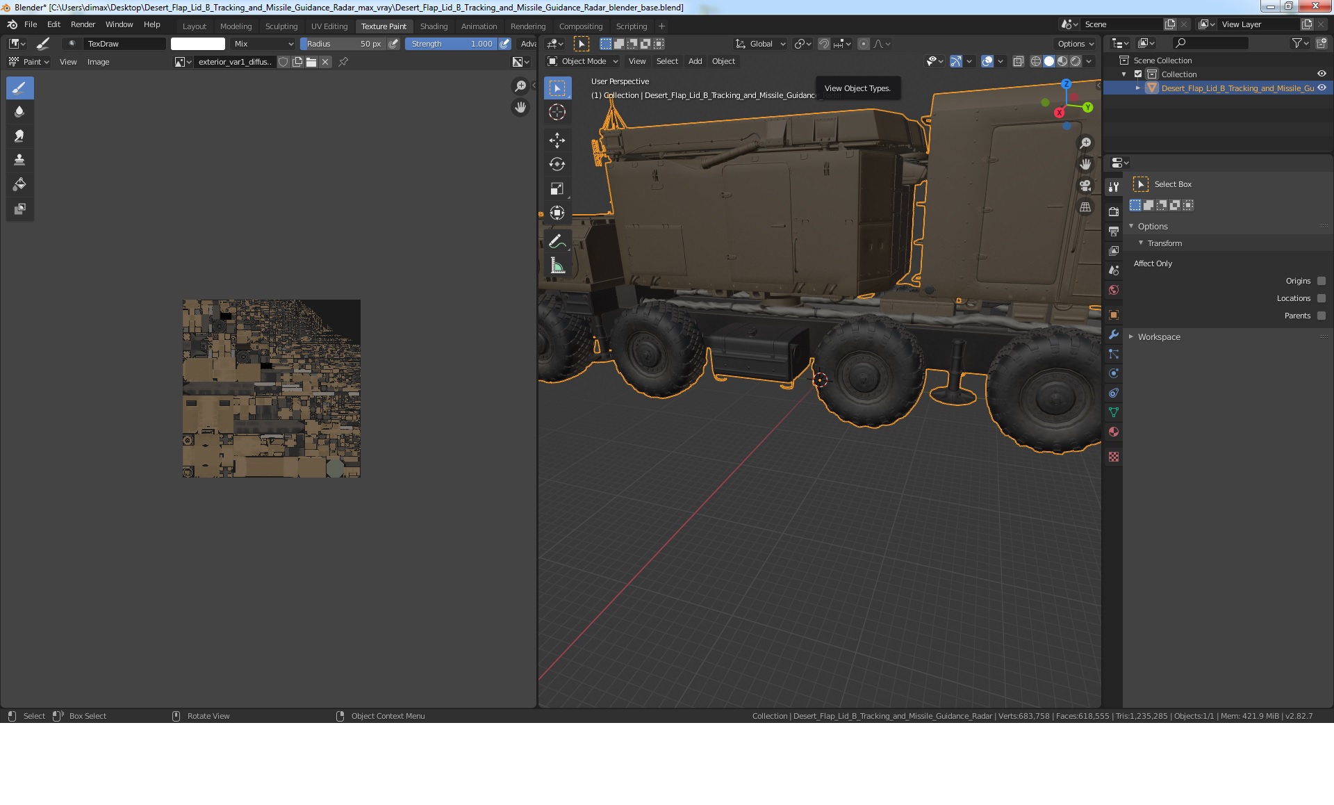 3D Desert Flap Lid B Tracking and Missile Guidance Radar model