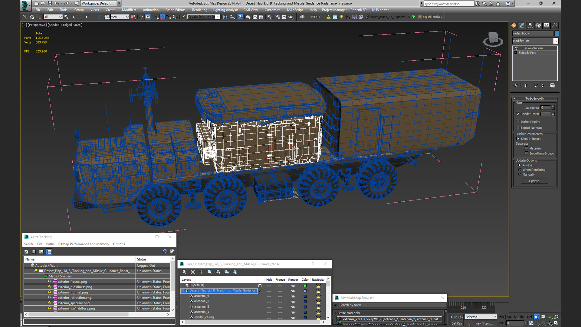 3D Desert Flap Lid B Tracking and Missile Guidance Radar model