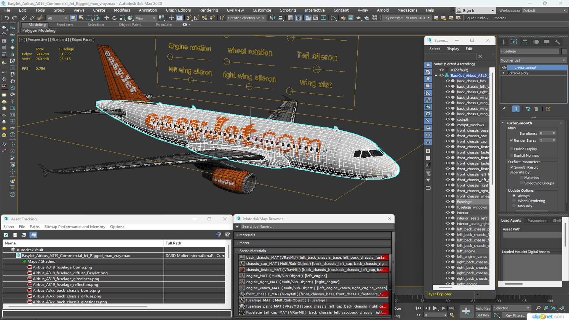 3D EasyJet Airbus A319 Commercial Jet Rigged