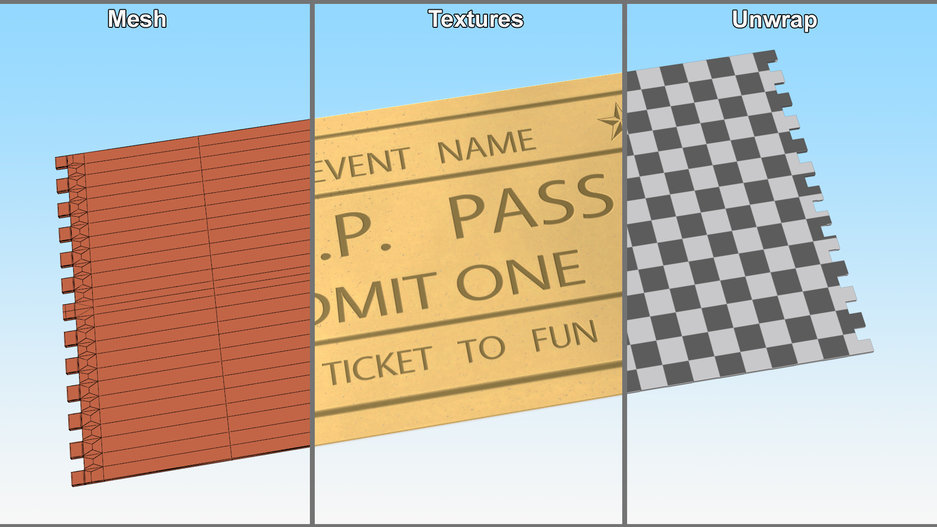 3D VIP Event Admission Golden Ticket model