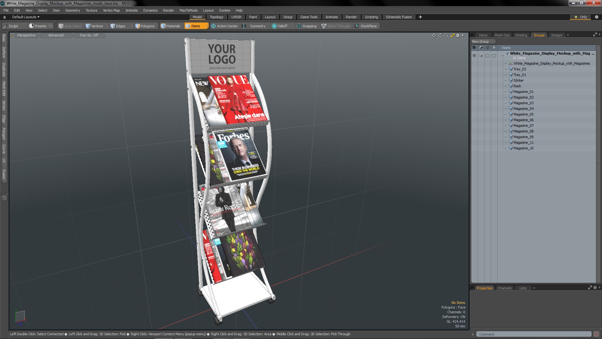 White Magazine Display Mockup with Magazines 3D model