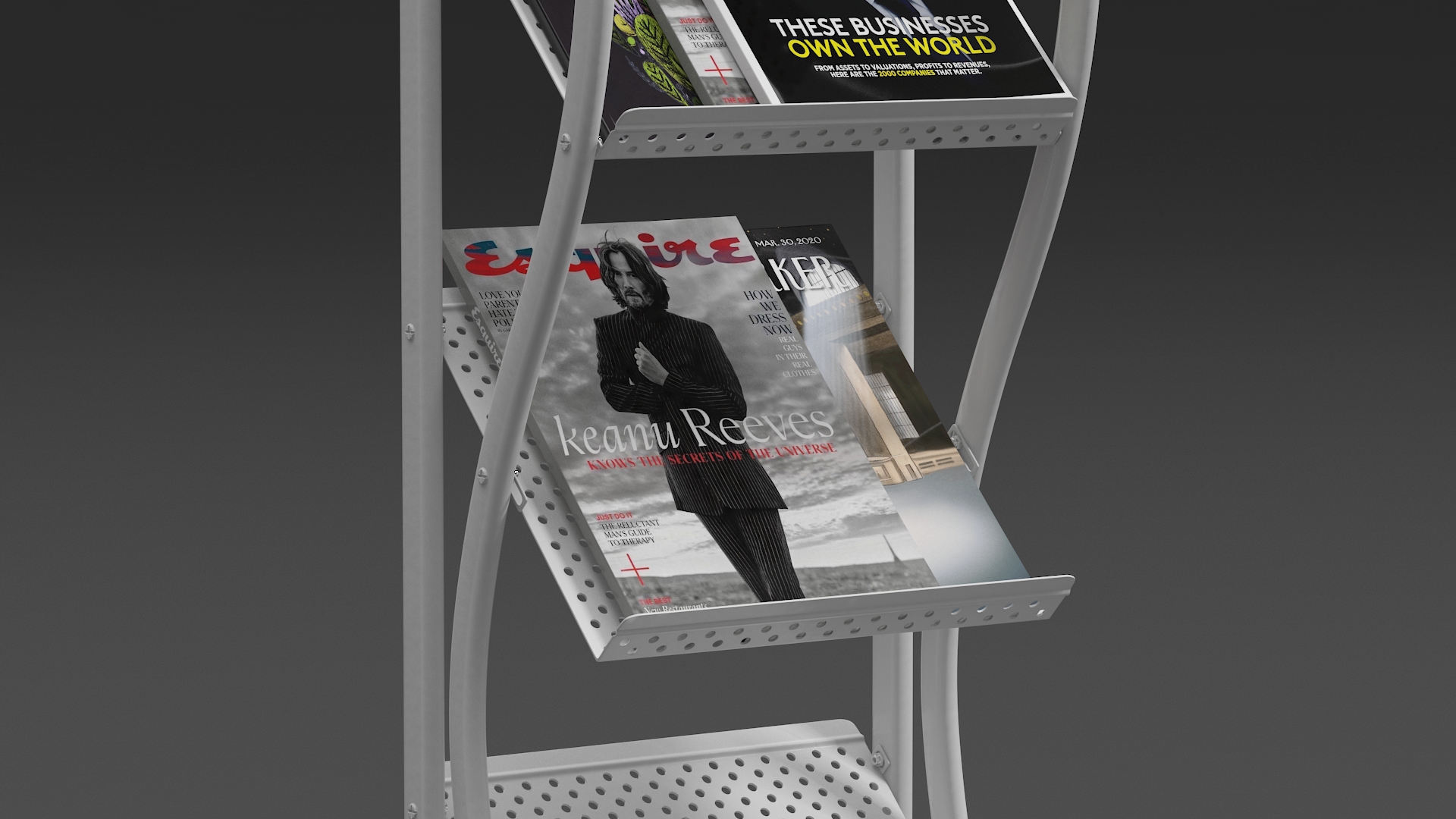 White Magazine Display Mockup with Magazines 3D model