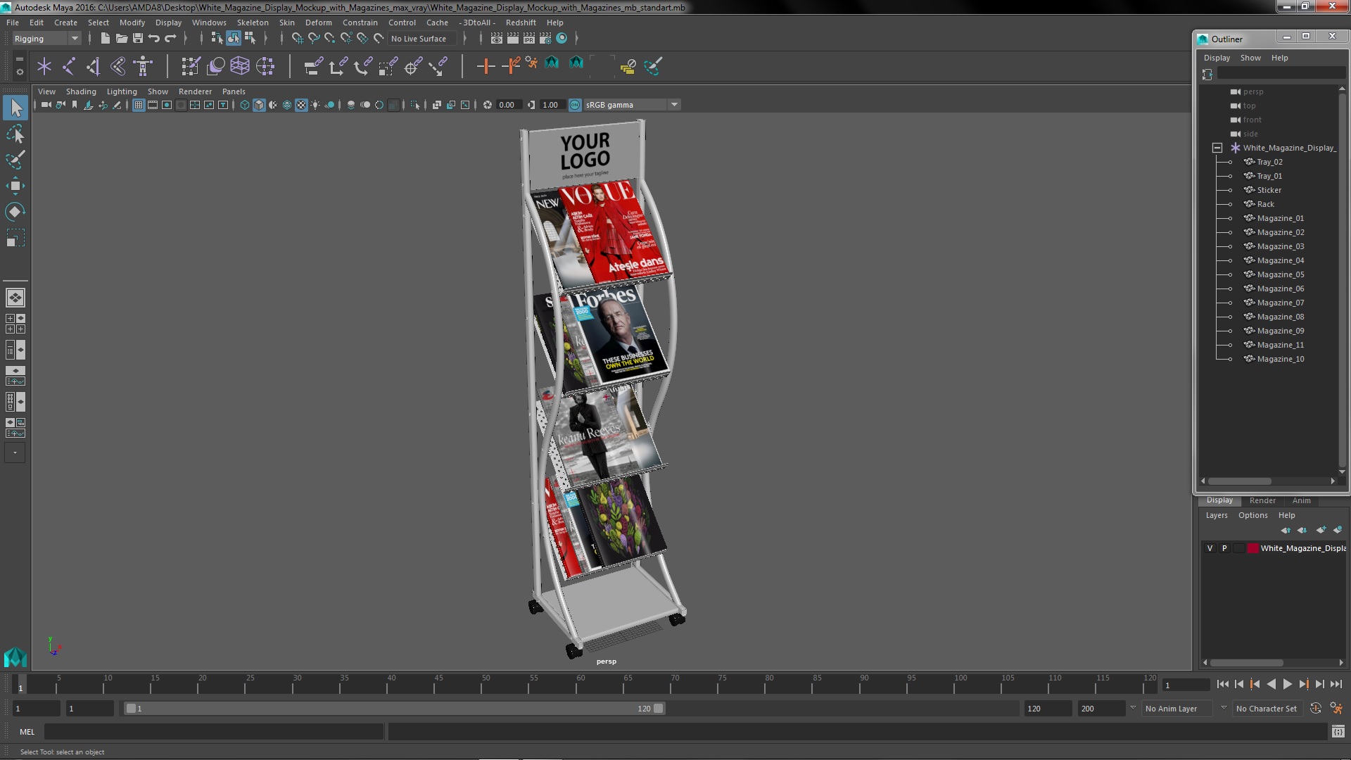 White Magazine Display Mockup with Magazines 3D model