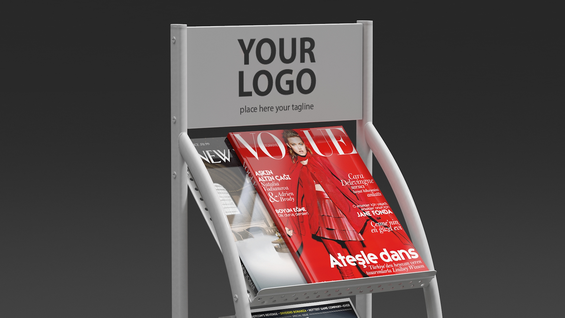 White Magazine Display Mockup with Magazines 3D model