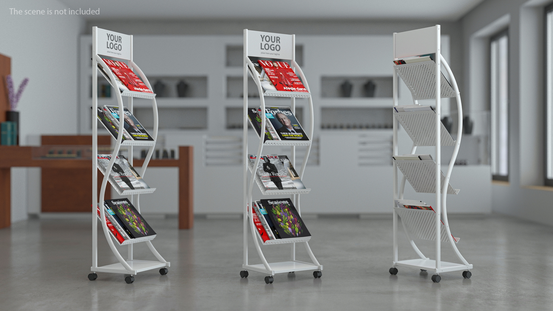 White Magazine Display Mockup with Magazines 3D model