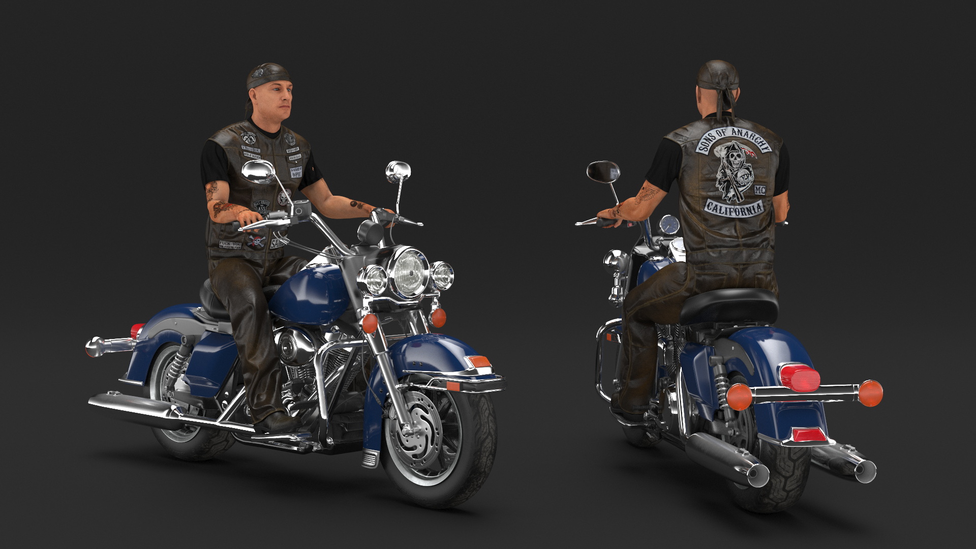 3D model Biker on Classic Cruiser Motorcycle