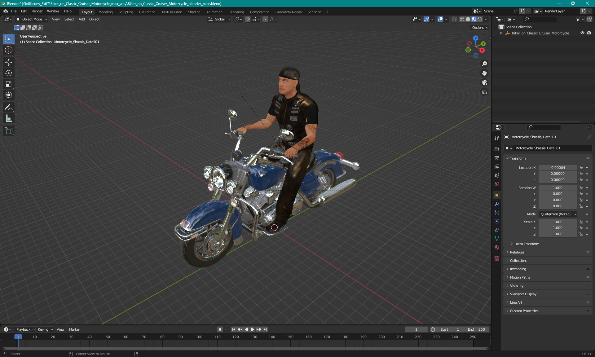 3D model Biker on Classic Cruiser Motorcycle