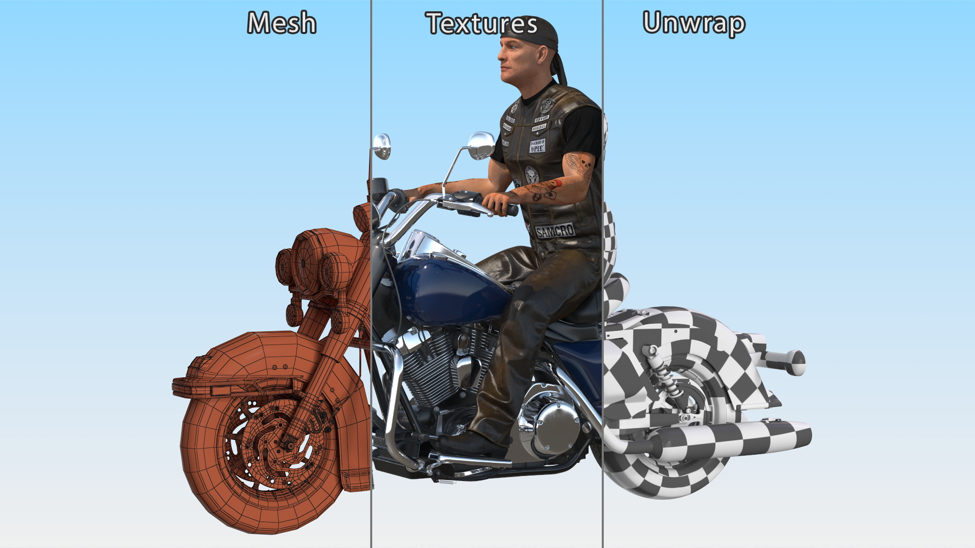 3D model Biker on Classic Cruiser Motorcycle