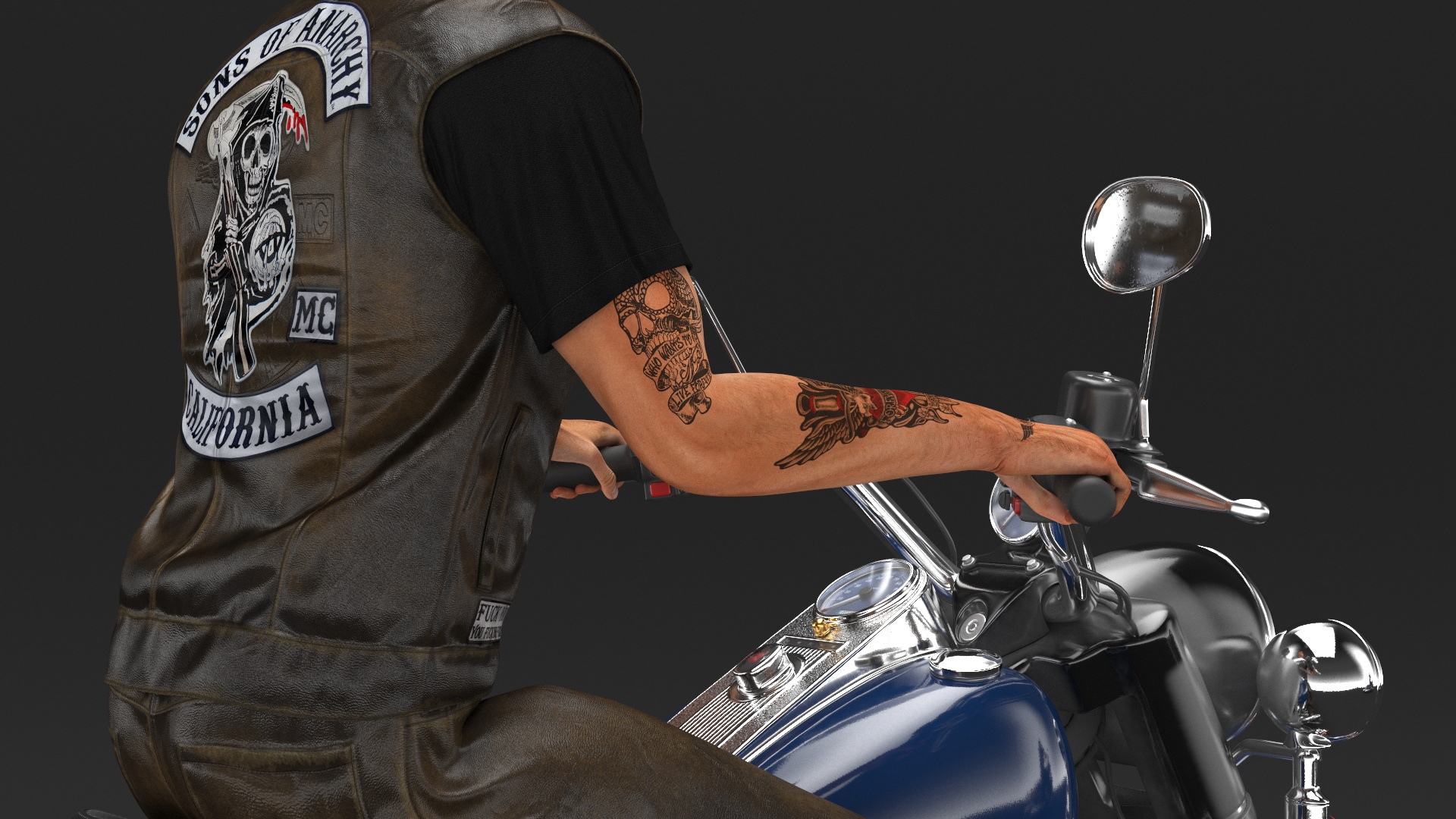 3D model Biker on Classic Cruiser Motorcycle