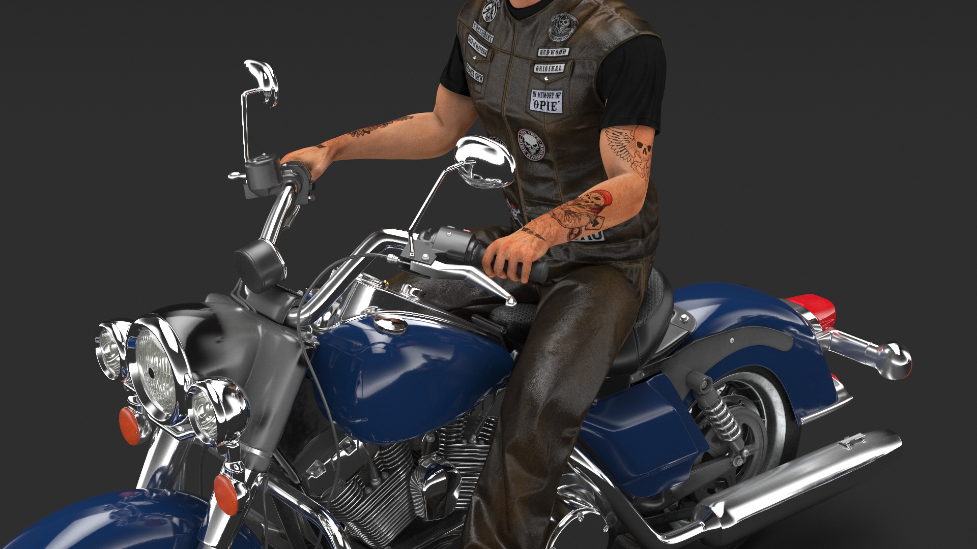 3D model Biker on Classic Cruiser Motorcycle