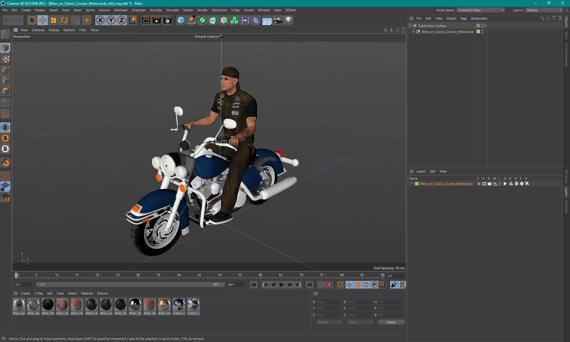 3D model Biker on Classic Cruiser Motorcycle