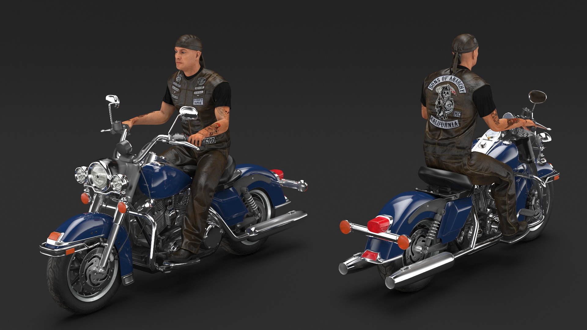 3D model Biker on Classic Cruiser Motorcycle