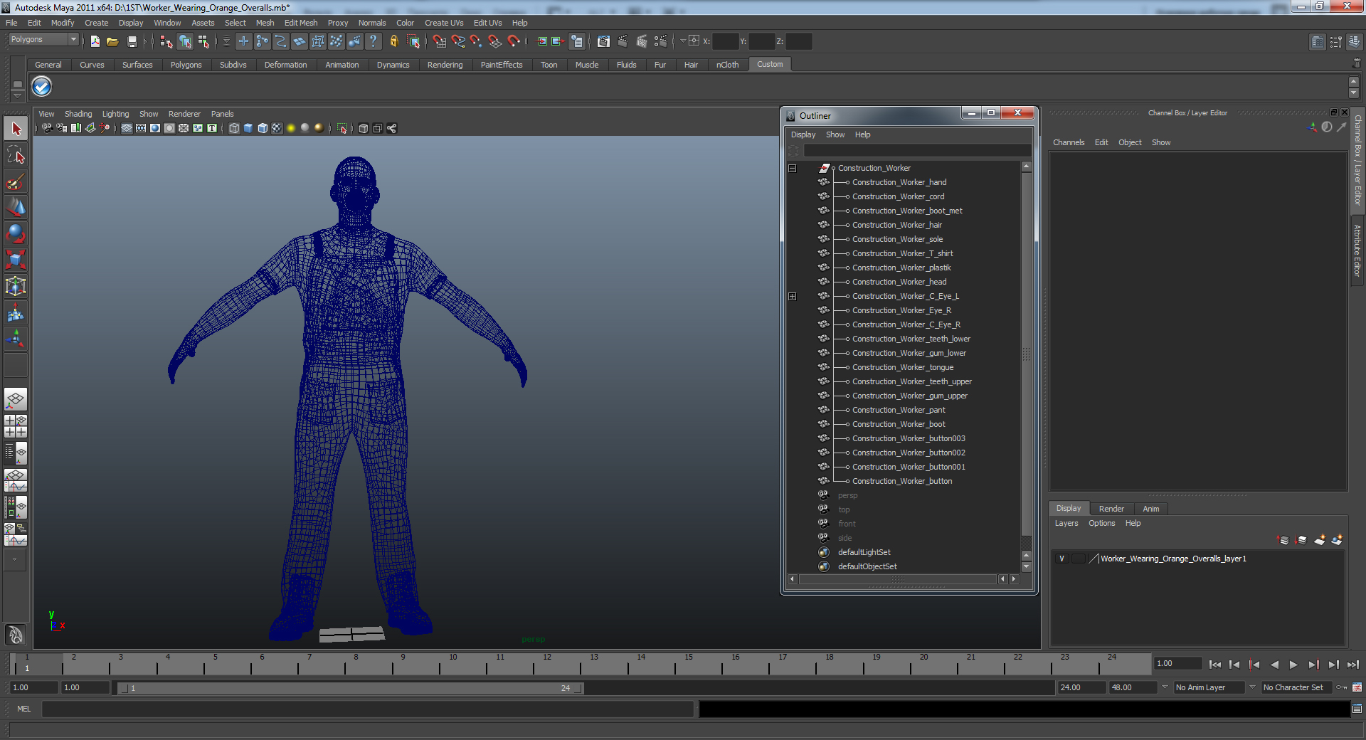 3D model Worker Wearing Orange Overalls