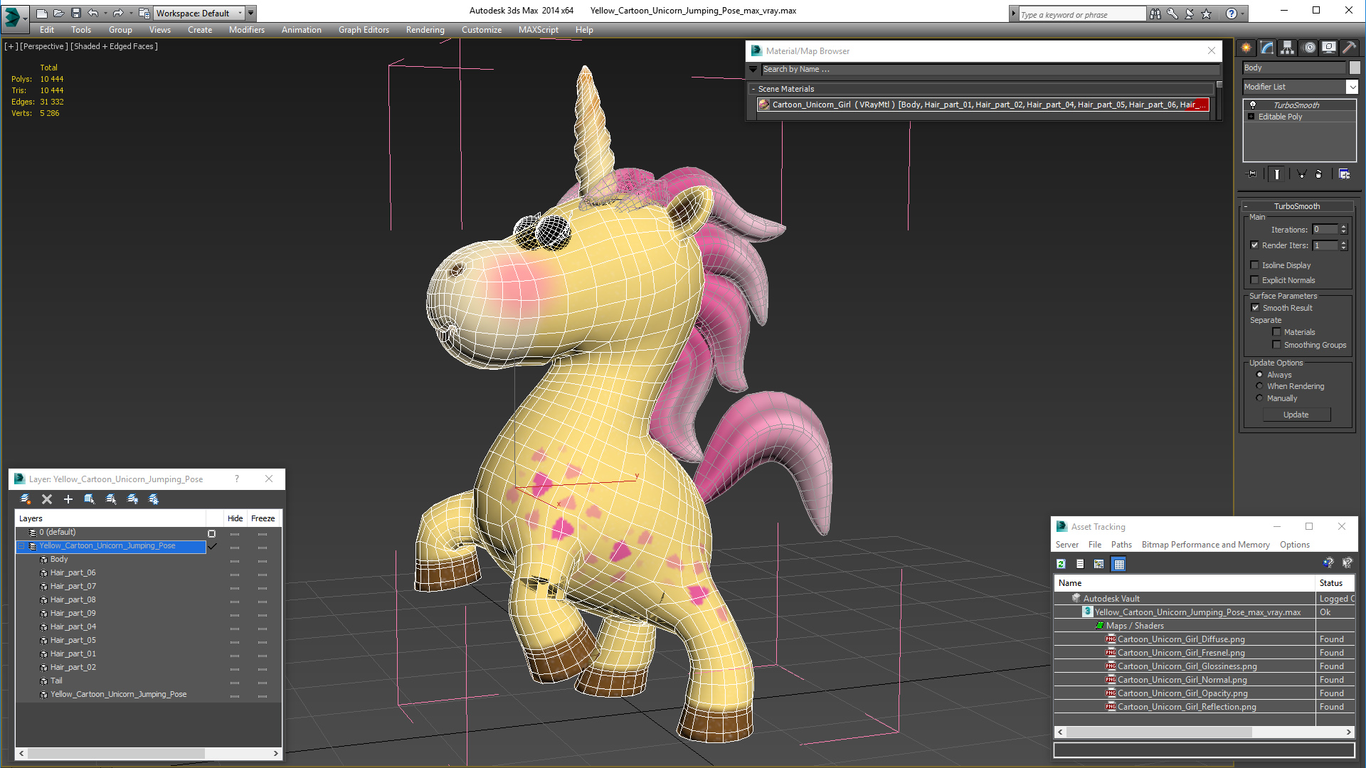 3D model Yellow Cartoon Unicorn Jumping Pose