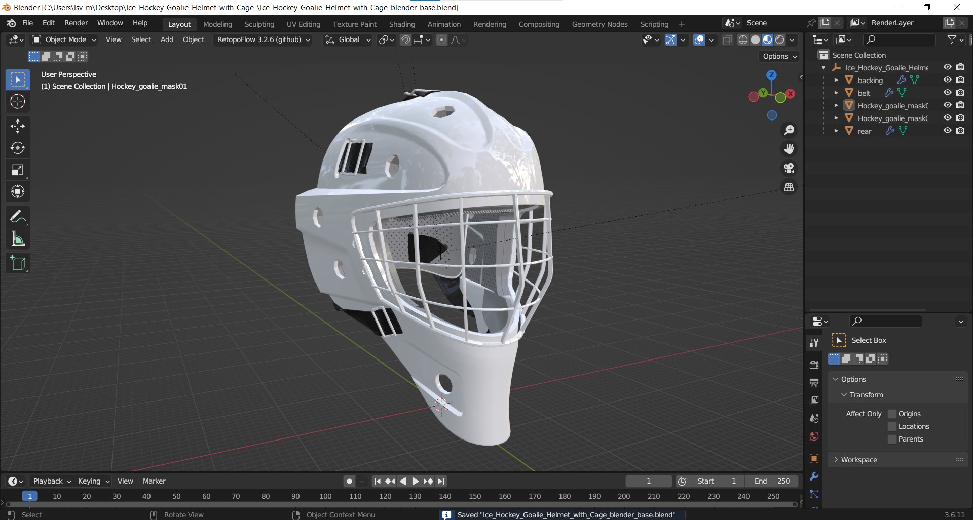 Ice Hockey Goalie Helmet with Cage 3D model