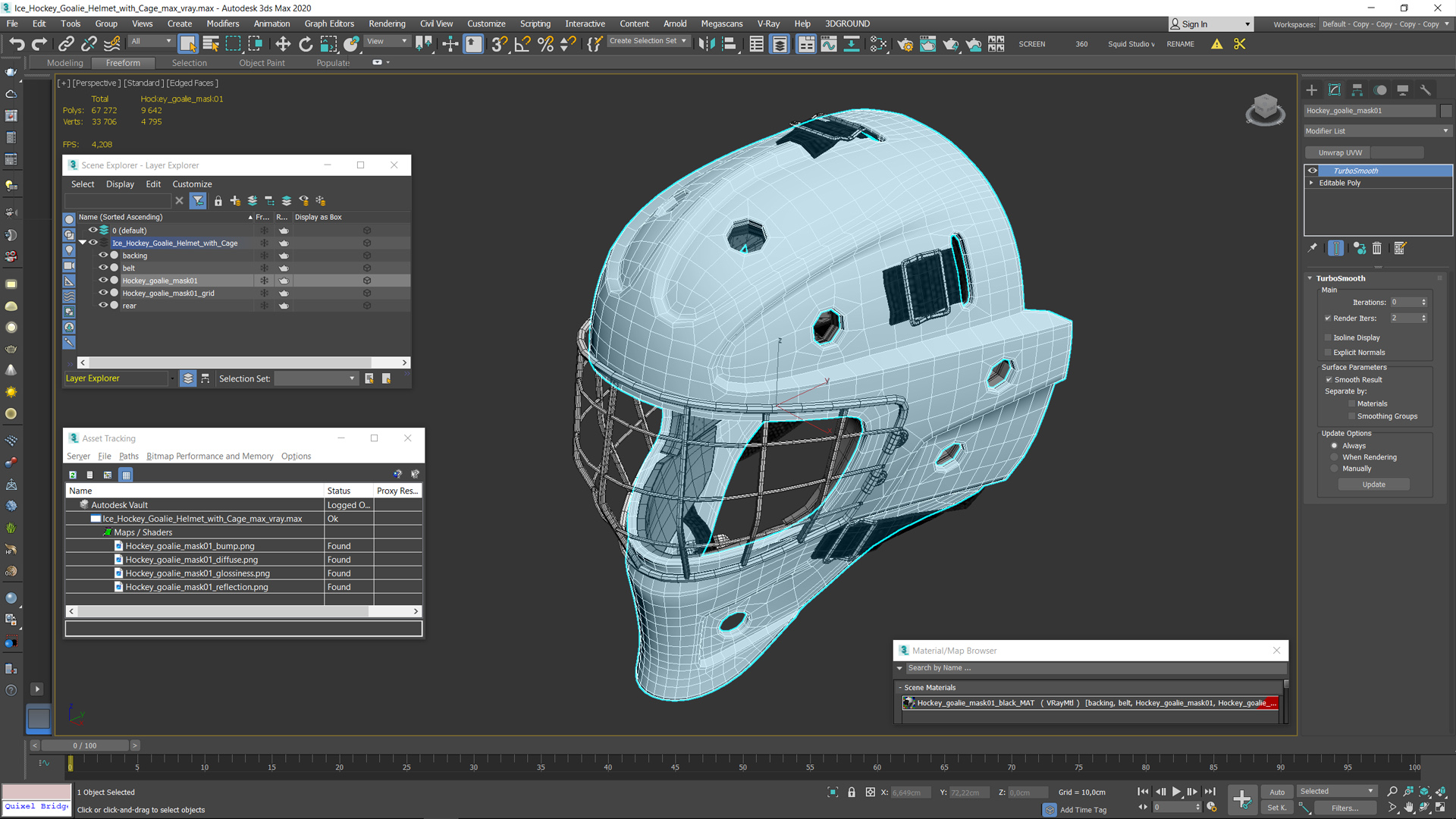 Ice Hockey Goalie Helmet with Cage 3D model