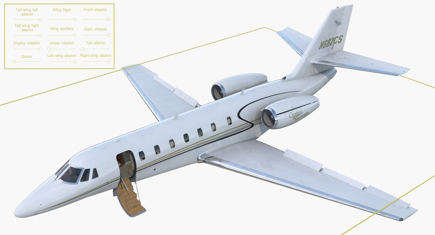 3D Business Jet Cessna Model 680 Sovereign Rigged