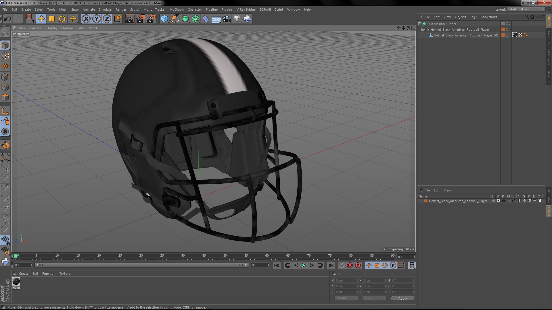 Helmet Black American Football Player 3D