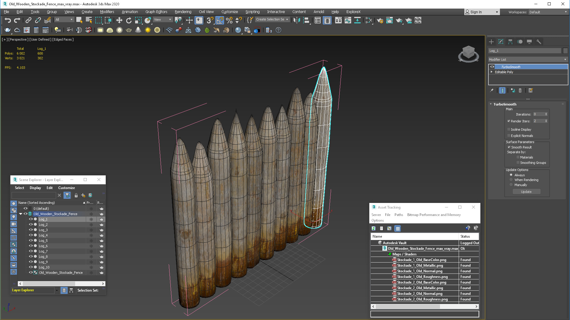 3D model Old Wooden Stockade Fence