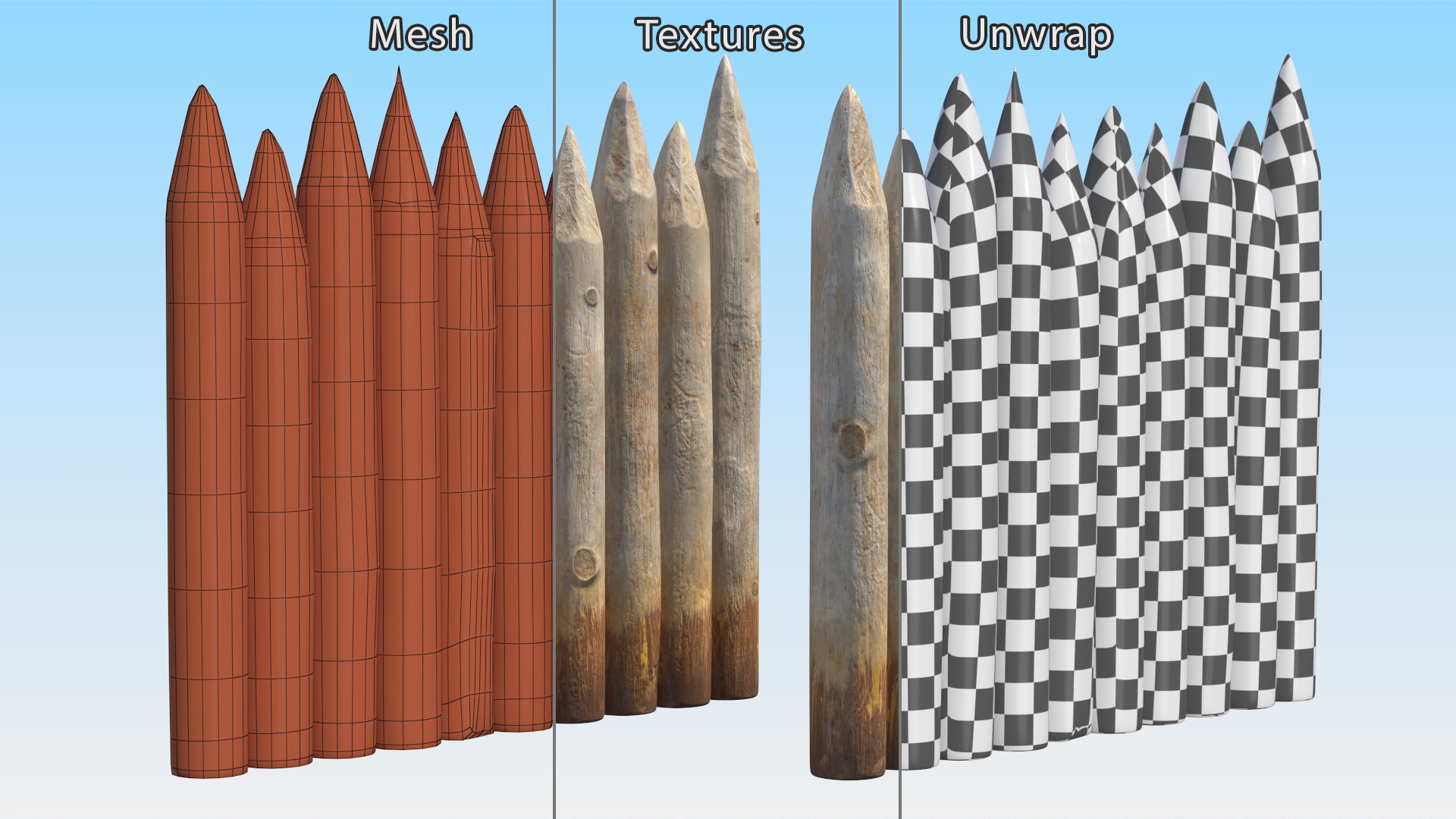 3D model Old Wooden Stockade Fence