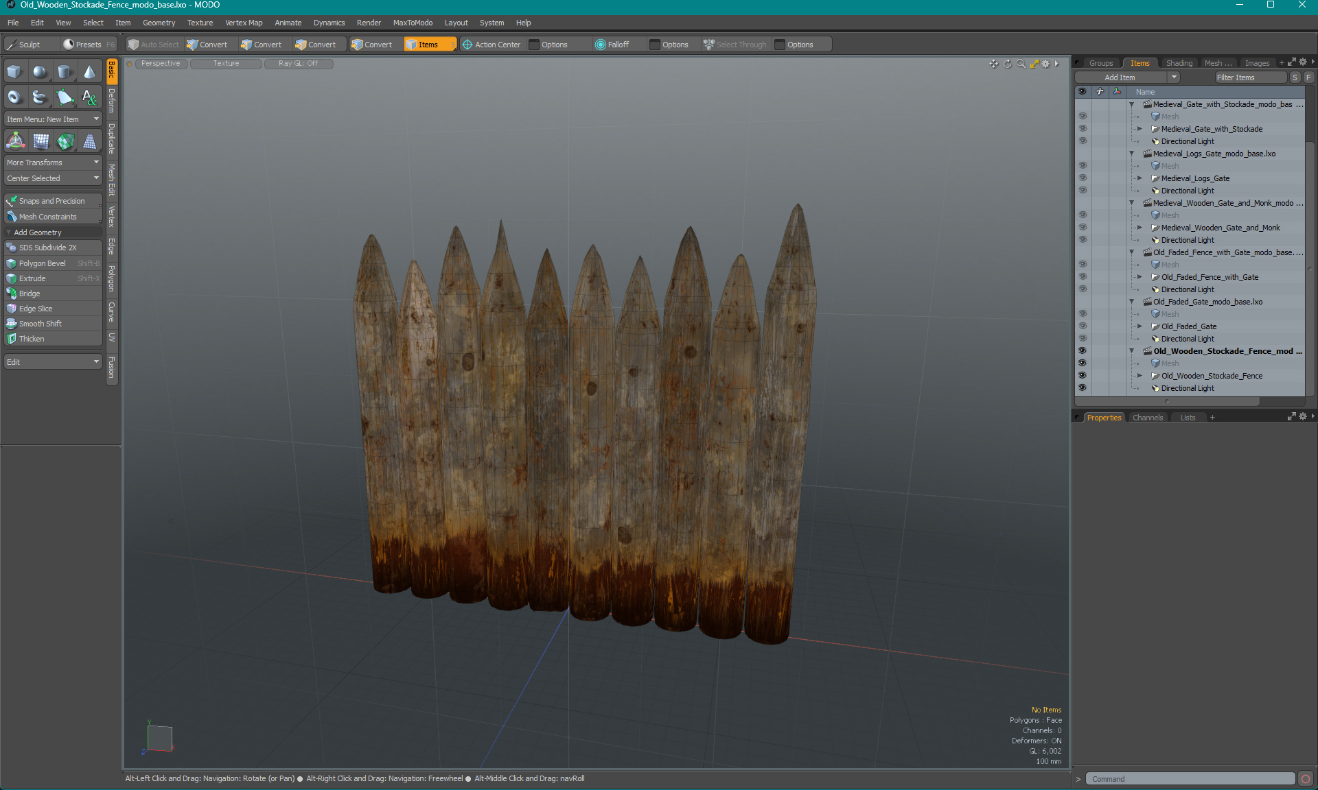 3D model Old Wooden Stockade Fence